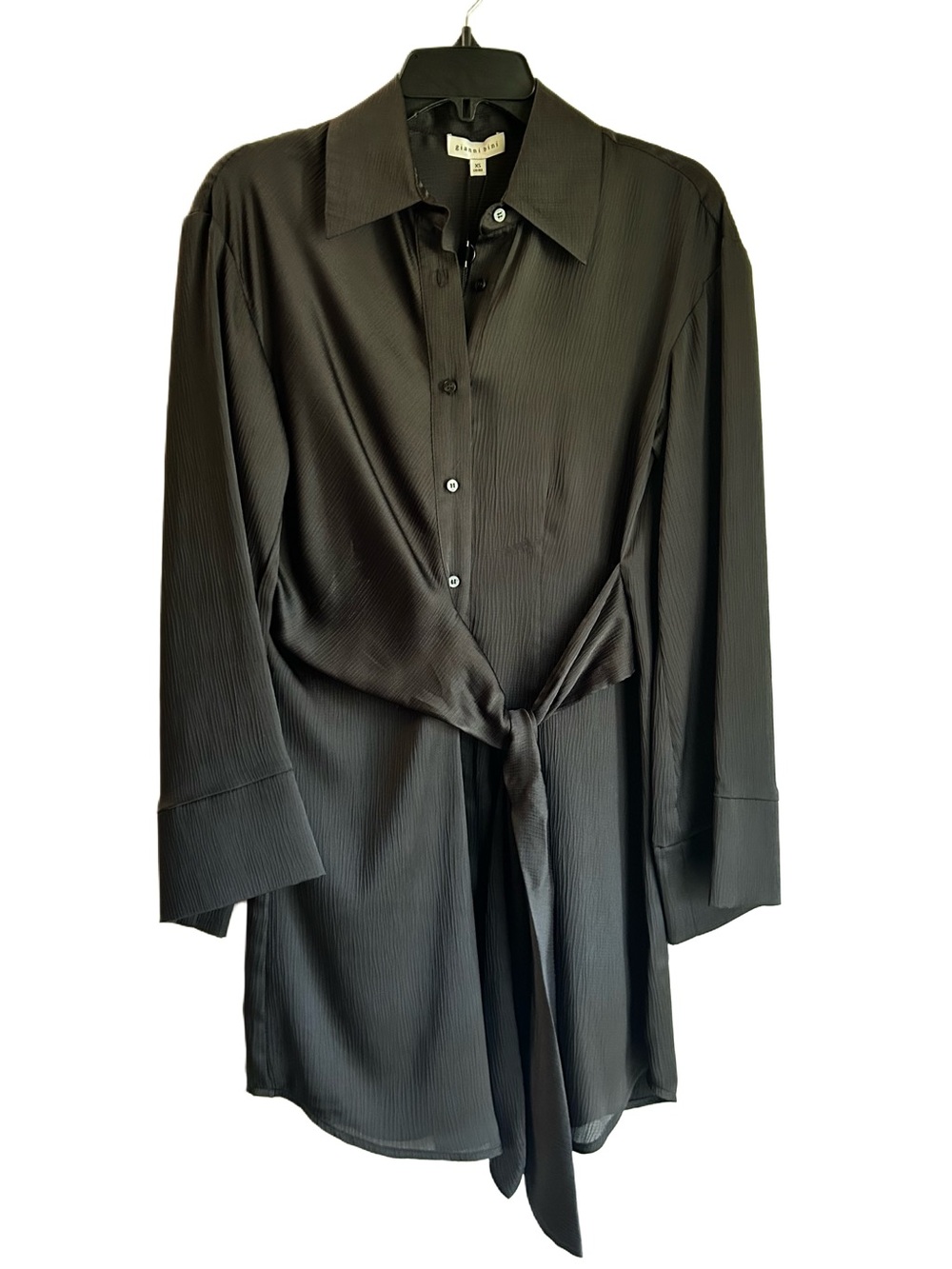 Gianni Bini Black Long Sleeve Tie-Front Shirt Dress 🆕 XS